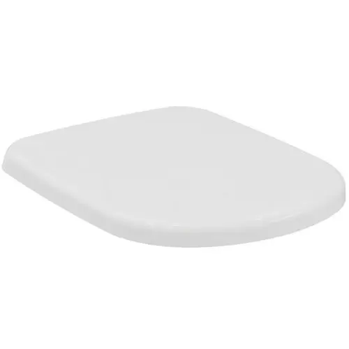 Weißer WC-Sitz von Ideal Standard, oval geformt, mit Softclosing-Funktion. Einheitliches Design ohne Spülrand, geeignet für Kombinationen mit verschiedenen Toiletten.